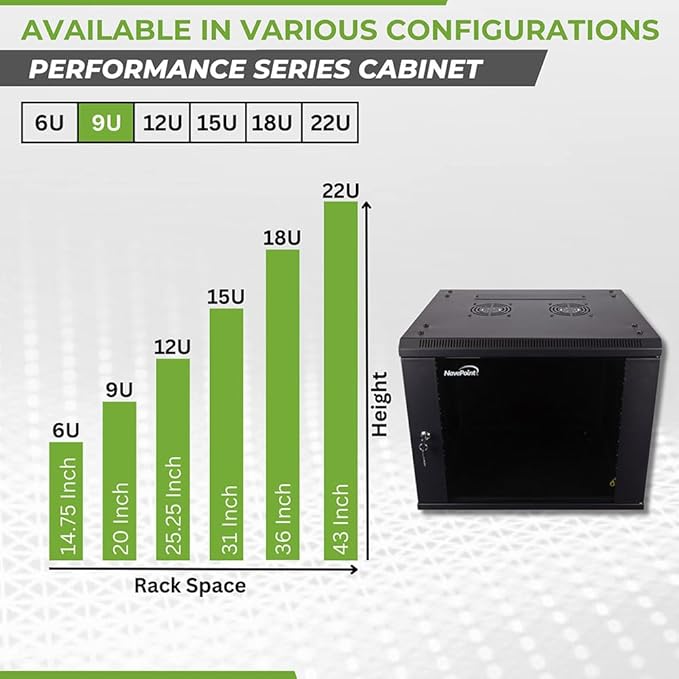 NavePoint 9U Server Cabinet Wall Mount Rack Enclosure Includes 2 Fans, Locking - Image 3