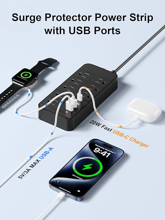 Otovoda Surge Protector Power Strip, 6 Ft Extension Cord - Image 3