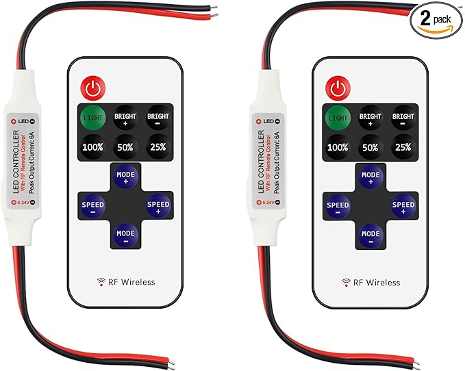 RGBZONE 2 Pack RF Wireless Remote Controller, DC5V-DC24V Single Color 5050 3528 by RGBZONE