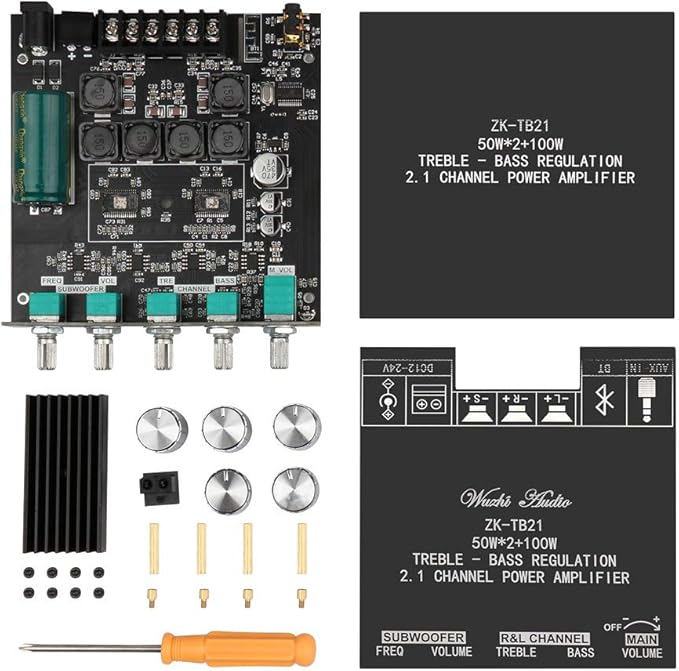 Bluetooth Audio Amplifier Board, ZK-TB21 2.1CH 50W x 2 +100W Subwoofer Power Amp - Image 9