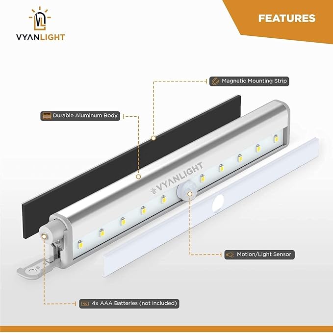 VYANLIGHT Under Cabinet Lighting – Motion Sensor Closet Lights, Battery - Image 6