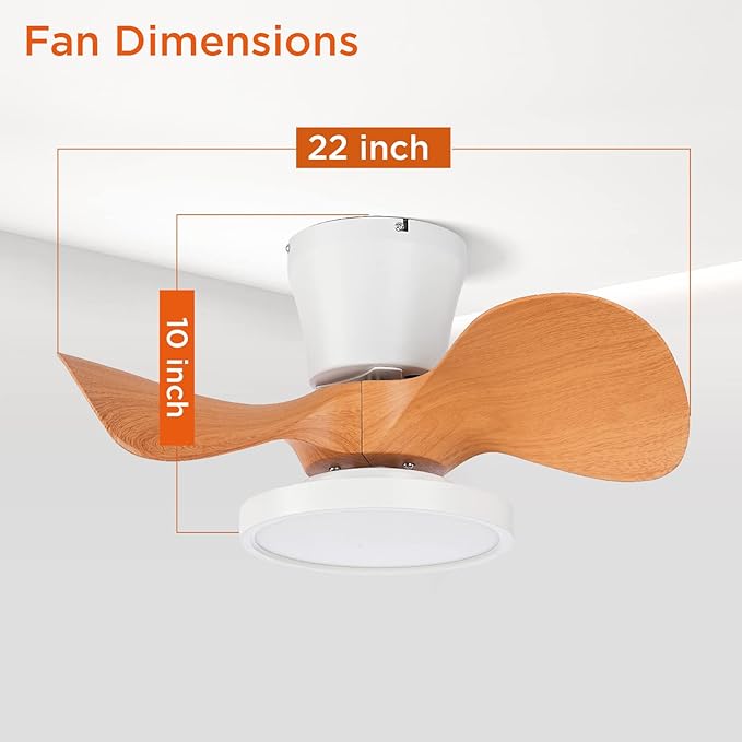 ocioc Quiet Ceiling Fan with LED Light 22 inch Large Air Volume Remote Control - Image 6