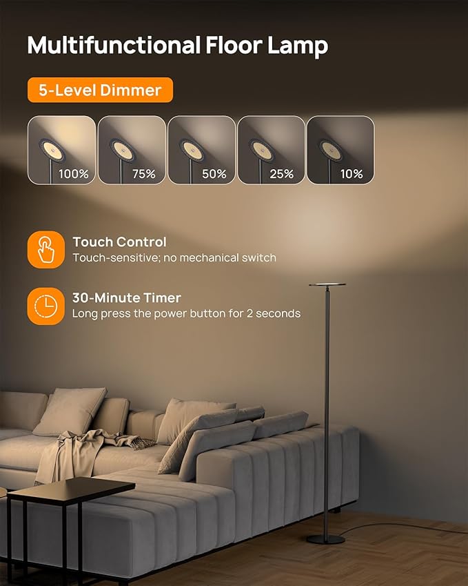 TROND Floor Lamp, 5000LM Super Bright Sky LED Modern Torchiere Standing Lamp - Image 3
