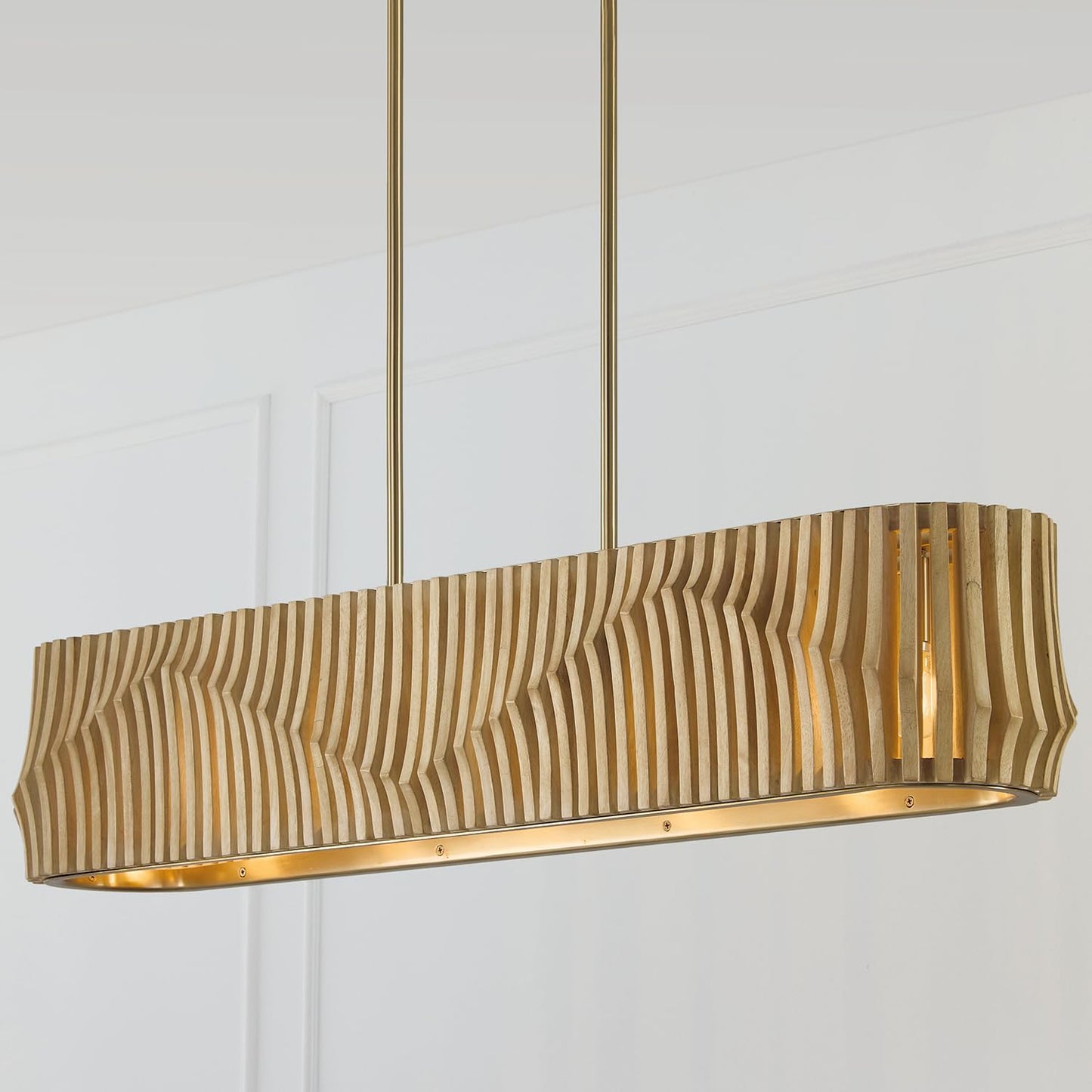 Capital Lighting 844661BWB Archer Modern Artisan-Crafted Mango Wood Island Chandelier for Kitchen & Dinning Area, 6-Light 360 Total Watts, 8" H x 41" W, Blonde Wood and Matte Brass