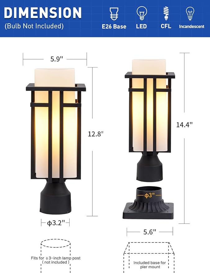 EERU Outdoor Post Lights Waterproof Metal Frame - Image 2