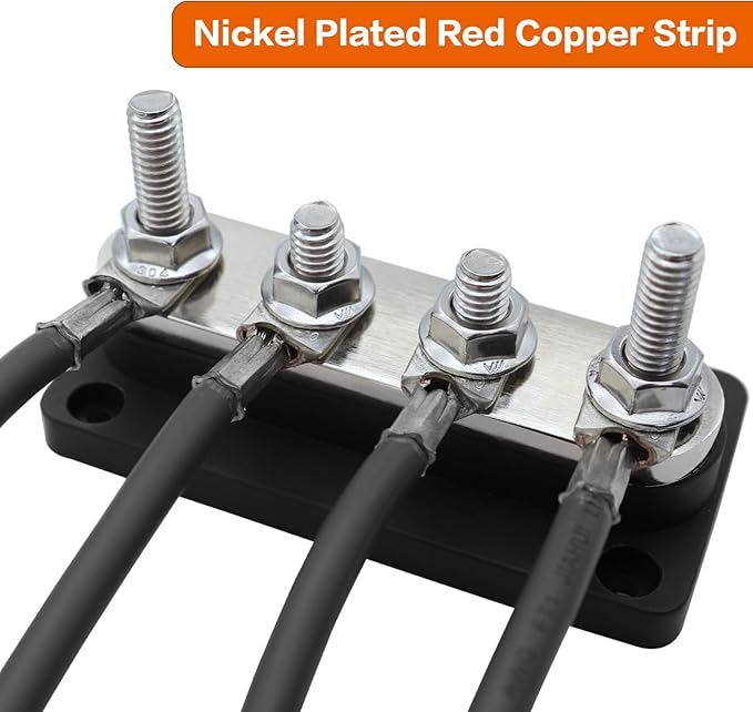 AMOMD 300A Bus Bars 4 Studs M8 Nickel Plated Copper Distribution Block Negative - Image 7