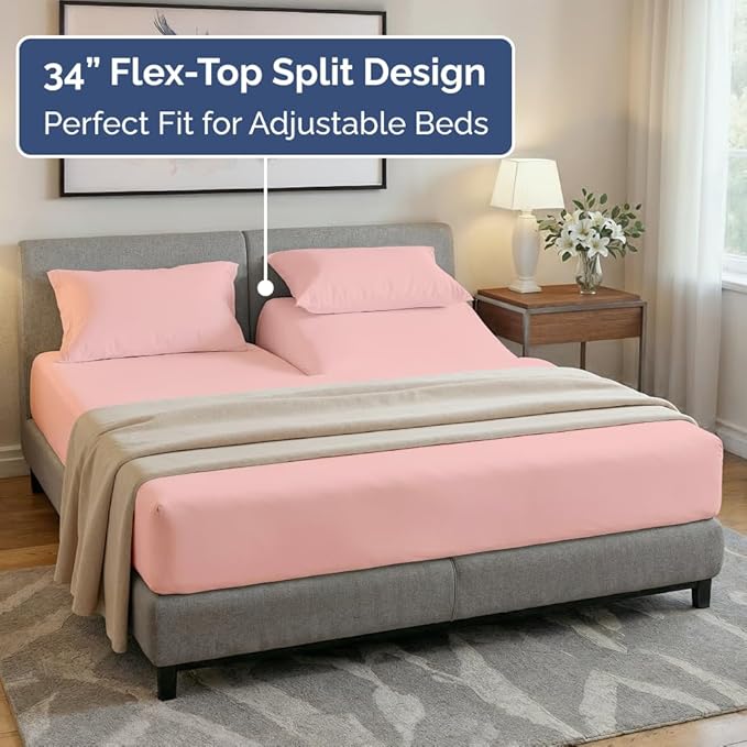 Split Head King Sheet Set – 4 Piece Flex Split Top King Sheets - Image 3