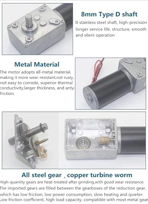 BRINGSMART 12V 16rpm DC Worm Gear Motor 70kg.cm High Torque Turbine Electric - Image 8