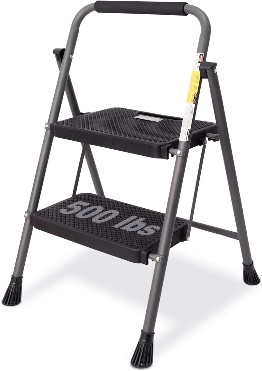GOLYTON 2 Step Ladder,Step Stools for Adults, 500lbs Capacity | Step Stool Foldable, Steel Ladder for Household and Office, Grey