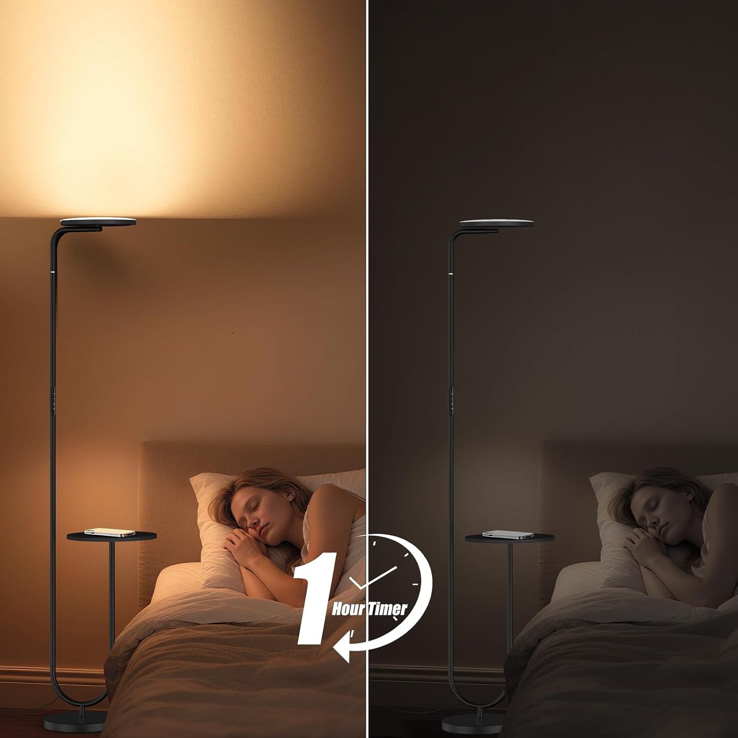 36W LED Floor Lamp with Table, Super Bright Standing Lamp, Modern Stepless Dimmable Torchiere Tall Lamp with Remote Control, 350°Rotating Head Floor Lamp for Living Room, Bedroom, Office