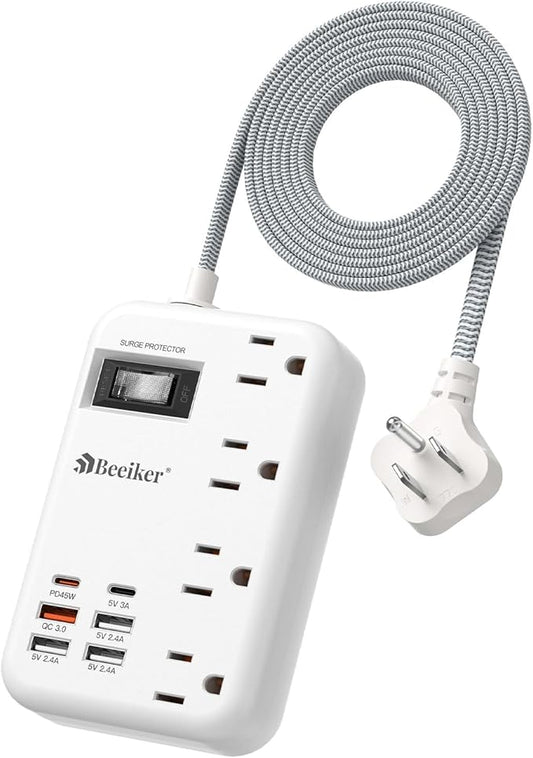 45W USB C Surge Protector Power Strip, Travel Power Strip by Beeiker-BetterHelperforYou
