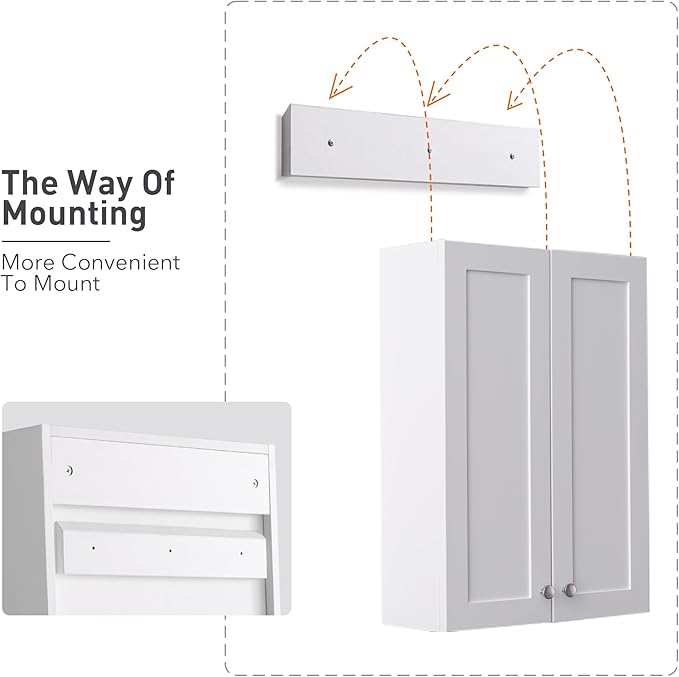 White Wall Mount Cabinet, MDF Over The Toilet Storage Cabinet - Image 6