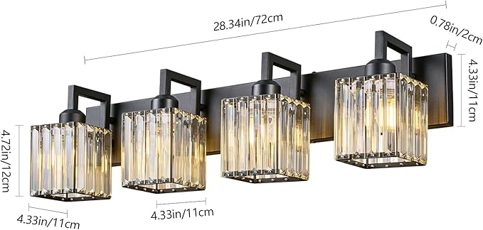 FDPBY Black Bathroom Light Fixture, 4-Light Crystal Vanity Lighting, Bathroom - Image 4
