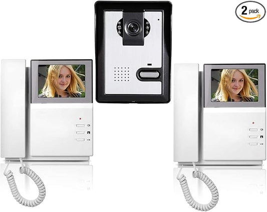 AMOCAM Wired Video Intercom Doorbell System 4.3 Inches HD LCD 2- Monitor Video by AMOCAM