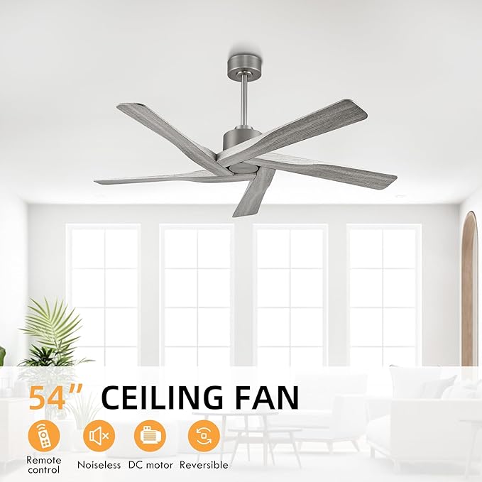 WINGBO 54" ABS DC Ceiling Fan No Light, 5 Blade Wood Grain ABS Ceiling Fan - Image 8