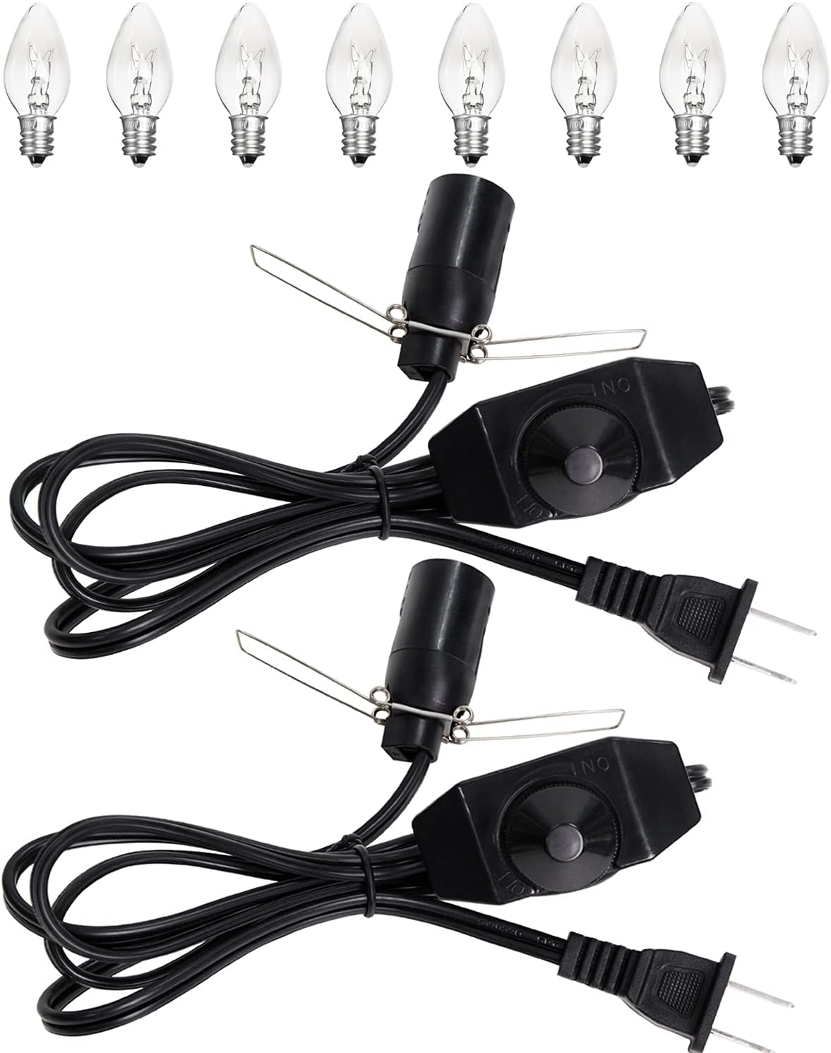 Salt Lamp Cord Replacement 2-Pack with Dimmer Switch 5 feet Lamp Cord and 8-Pack Halogen Salt Lamp Bulbs(15 Watts)