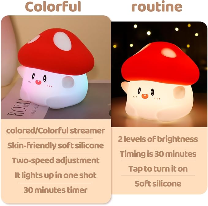 Rytinazzz Mushroom Night Light, Color Changing & 50-Hour Battery, Squishy Lamp - Image 2