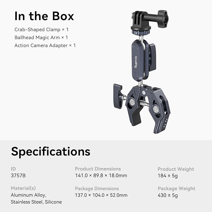 SMALLRIG Camera Mount Clamp, Ballhead Magic Arm and Adapter - Image 7