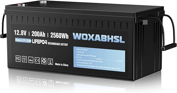 WOXABHSL 12V 200Ah Lithium LiFePO4 Battery, Built-in 200A BMS, 2560Wh Energy by WOXABHSL