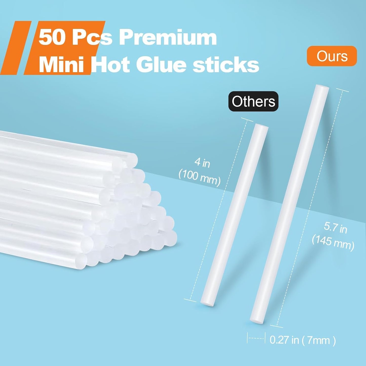 Mini Hot Glue Sticks for Glue Guns, 50-Piece Hot Glues Stick, 5.8" Long x 0.27" Diameter, Small Size, Versatile for Crafts, DIY Home Decor and Gluing Projects