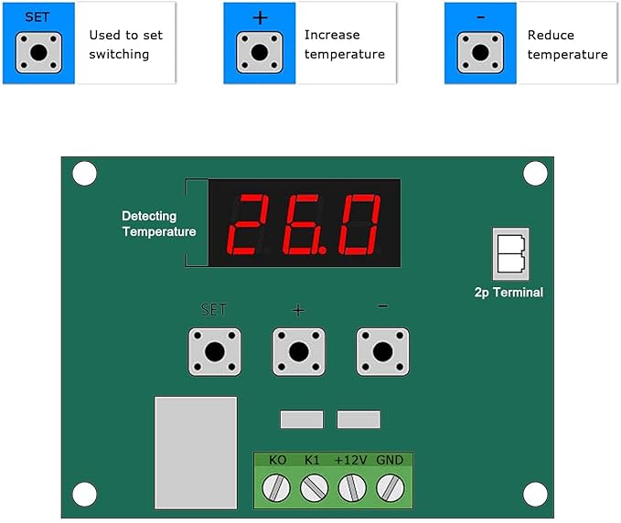 AEDIKO 2pcs W1209 DC 12V Digital Temperature Controller Board Digital Display - Image 2
