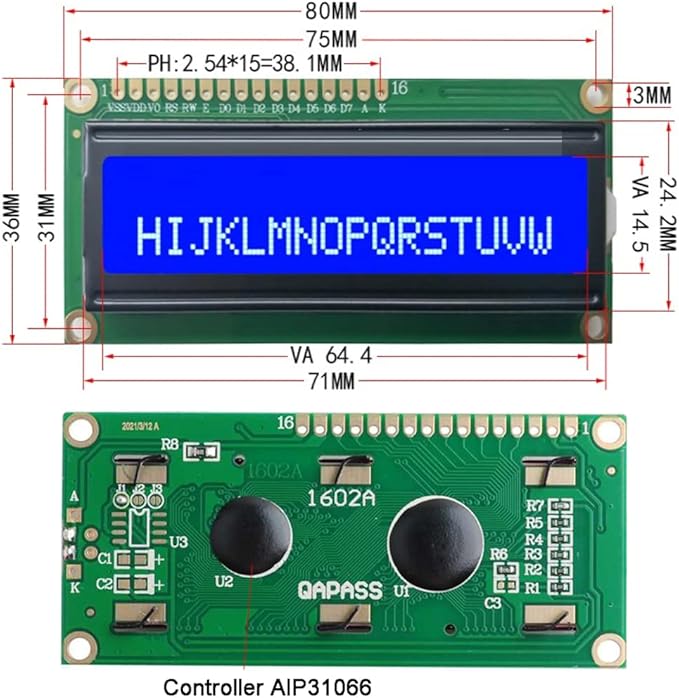 DIYmalls 16x2 1602 LCD Display Screen Module DC 5V White Character Blue - Image 2