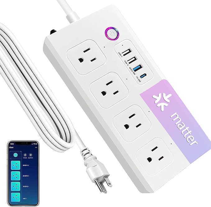Matter Smart Power Strip, WiFi Flat Plug Strip by UseeLink