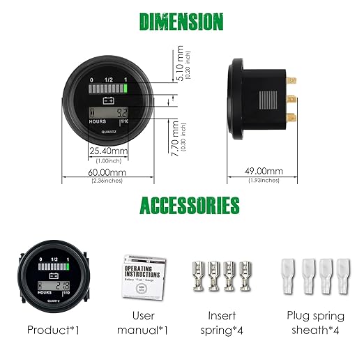 Yooreal 12/24V 36/48V 72V Golf Cart Battery Meter, Hour Meter&Battery Indicator - Image 8