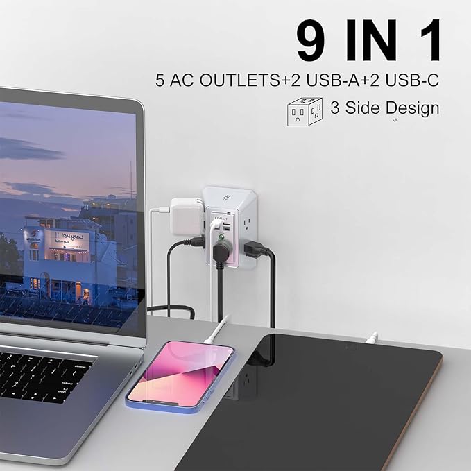 3-Sided Outlet Extender with Night Light - Image 3