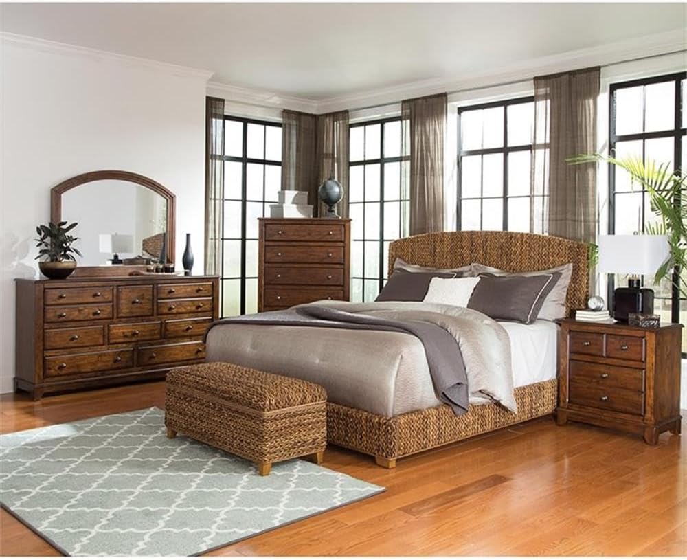 bowery hill woven banana leaf bedroom bench, amber showing dimensions