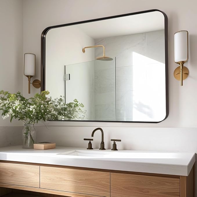 ANDY STAR Bathroom Mirrors for Wall, Rounded Rectangle Mirror, Framed in by ANDYSTAR