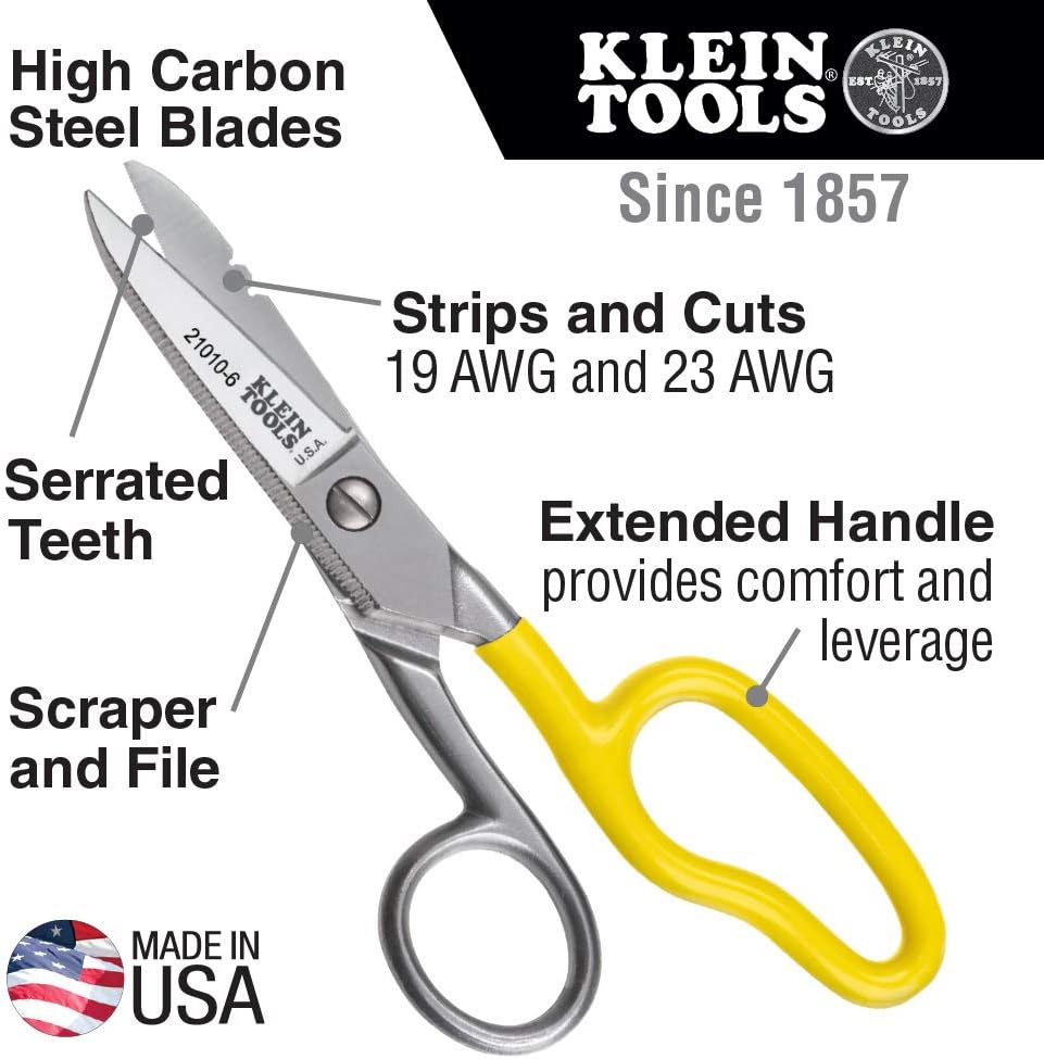 Klein Tools 21010-6-SEN Free-Fall Snip, Scraper, File, Serrated Blades, Made in USA