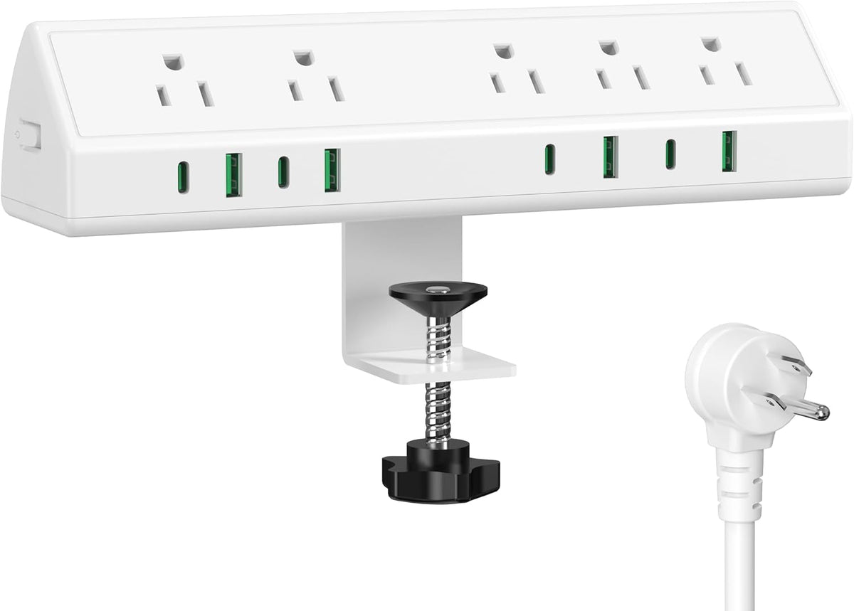 45W Fast Charging Station, Desk Clamp Power Strip, 4 PD USB-C Ports, 5 AC