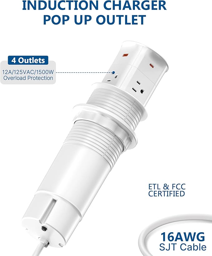Pop Up Outlet for Countertop, Recessed Power Strip, Power Grommet 3.15 inch - Image 6