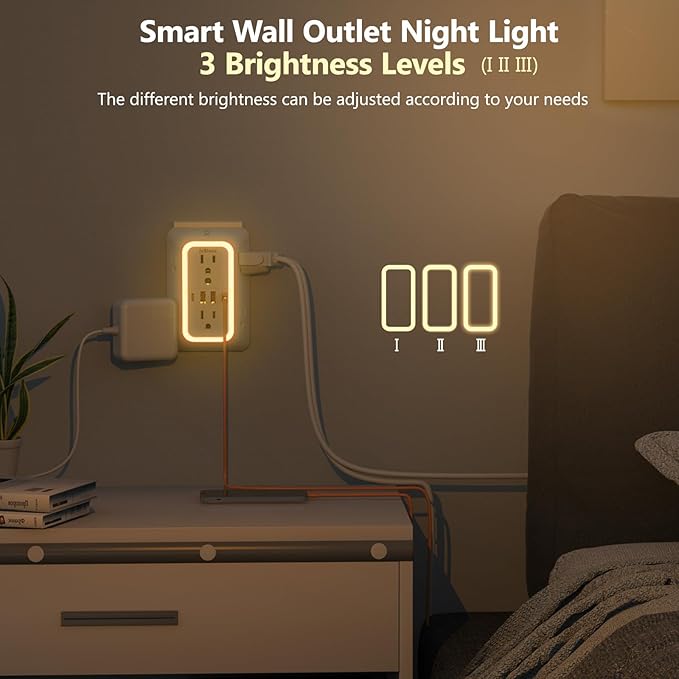 Wall Outlet Extender with Night Light, Power Plug Adapter Multi Plug Outlet - Image 4