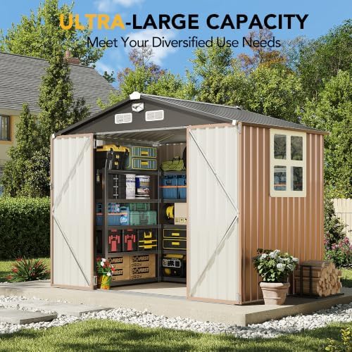 8x6ft outdoor storage shed, tool shed with sloping on a desk or shelf