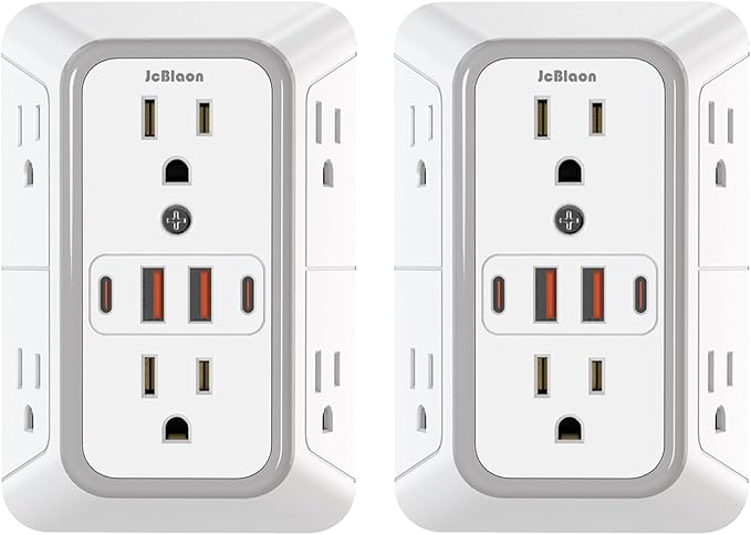 2 Pack Outlet Extender Surge Protector, 6 Outlet Splitter by JcBlaon