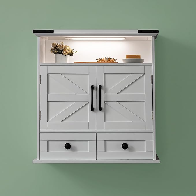 Bathroom Wall Cabinet, 23x25 Inch Farmhouse Medicine Cabinet Over Toilet by OONNEE