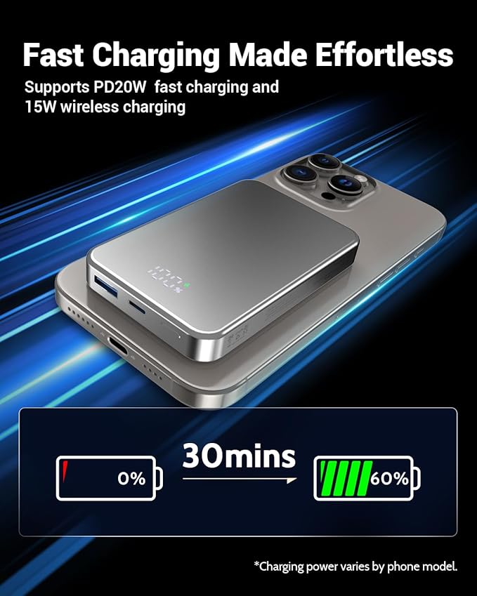 POAQCIF for Magsafe Portable Charger, Aluminum Alloy Small 10000mAh 20W PD - Image 3