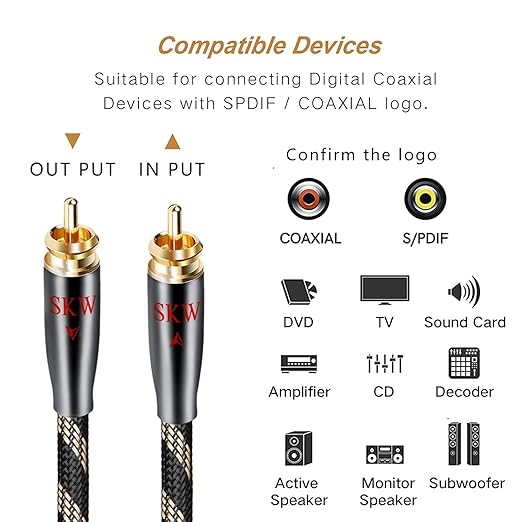 SKW Digital Coaxial Cable RCA to RCA Multiple Shield - Image 3