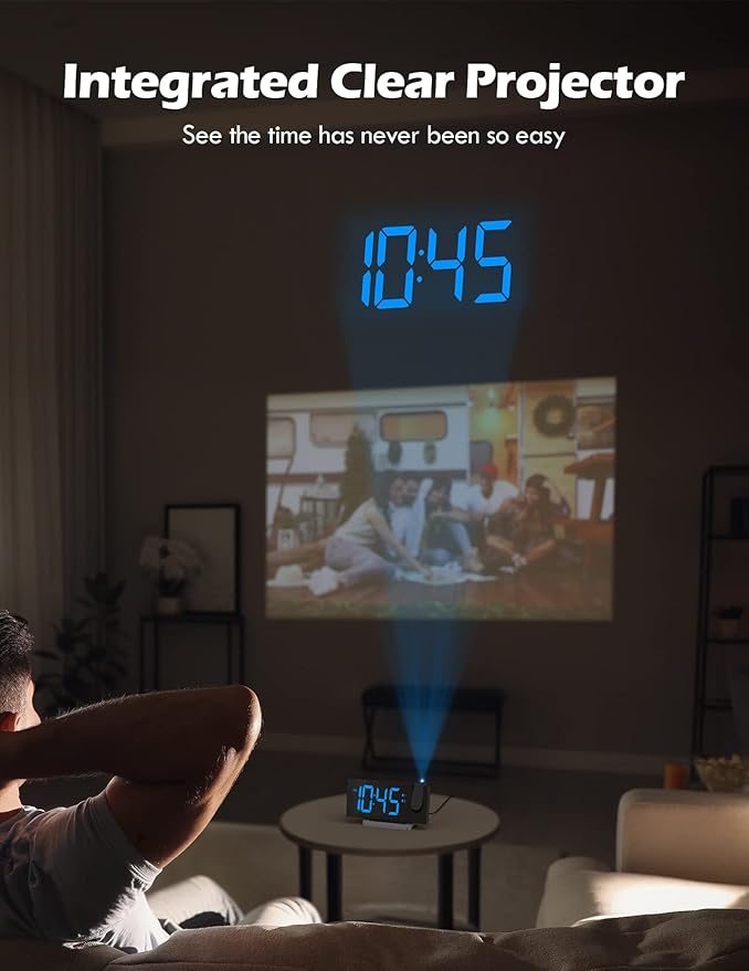 Projection Alarm Clock with FM Radio, USB Charging Port, 0-100% Dimmer - Image 3