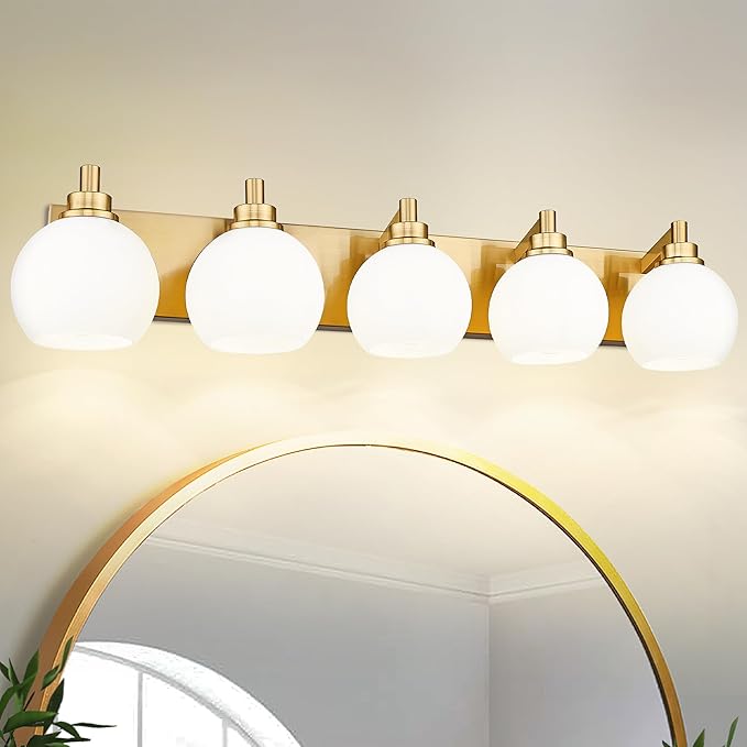 METWET Bathroom Light Fixtures, 5-Light Brushed Gold Bathroom Vanity Lights - Image 7