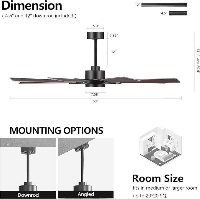 ELEHINSER 60 Inch Ceiling Fan - Image 5