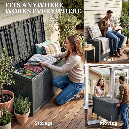 yitahome 95 gallon large outdoor deck box on a desk or shelf