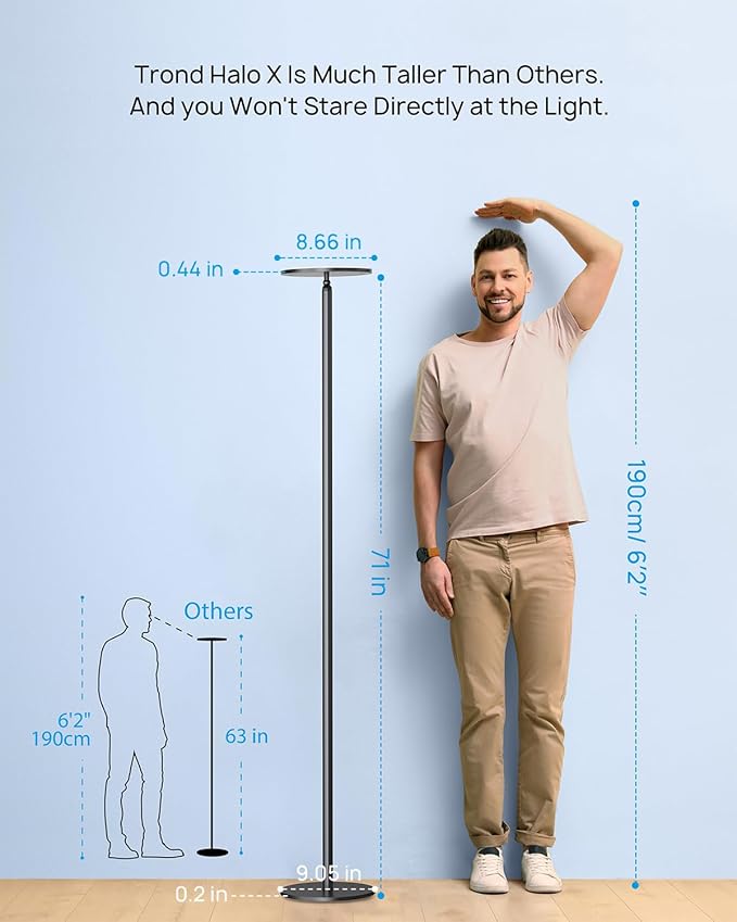 TROND Floor Lamp, Bright Sky LED Modern Torchiere Lamp, 71 in Tall Aluminum - Image 4