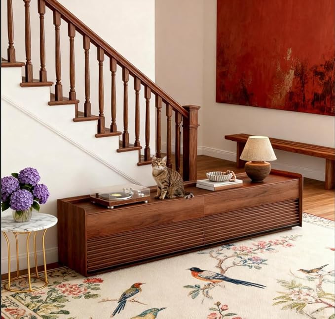 POVISON Fully-Assembled Mid Century Modern TV Stand, 94.49" Wood Media Console - Image 9