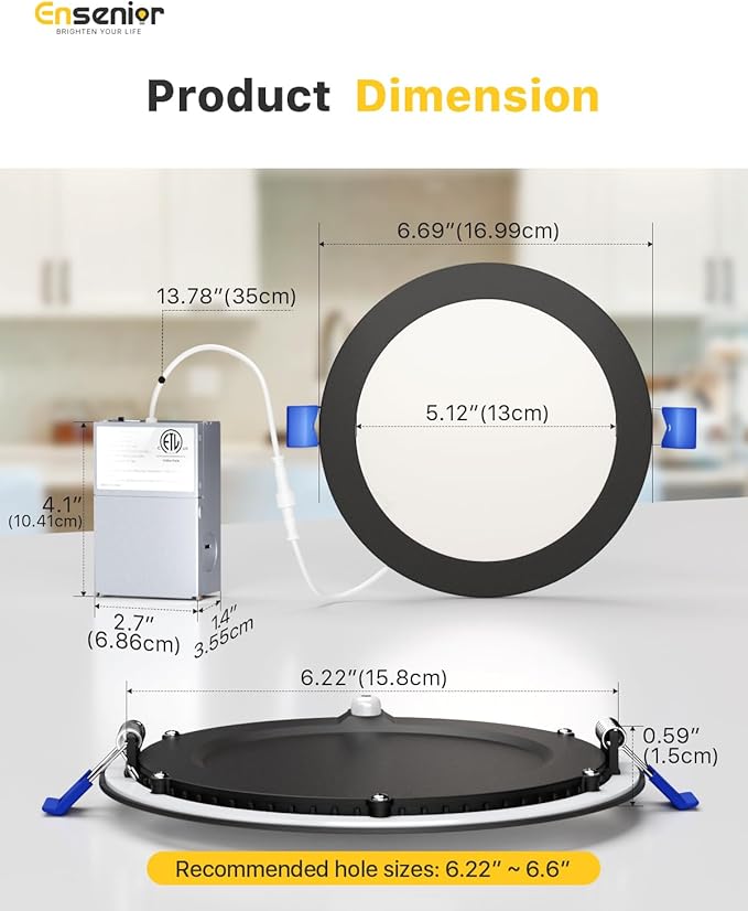 Ensenior 12 Pack 6 Inch LED Recessed Ceiling Light Black, 2700K-5000K 5CCT - Image 6