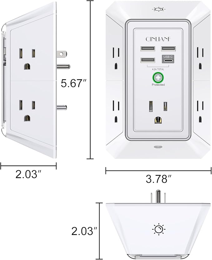 3-Sided Outlet Extender with Night Light - Image 7