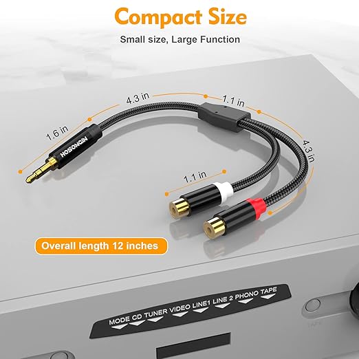 HOSONGIN RCA Female to 3.5mm Male Audio Cable 2 Pack, DJ Gear – Nylon Braided - Image 7