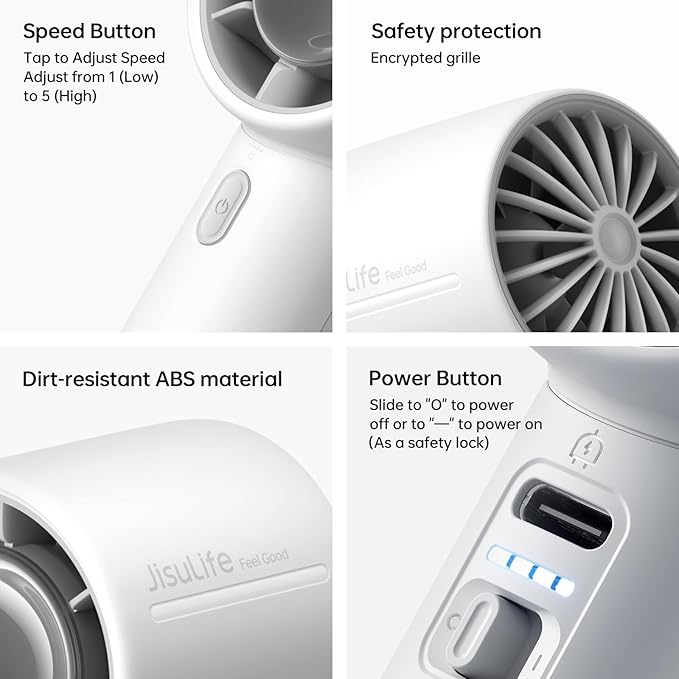 JISULIFE Portable Handheld Fan, 4000mAh Rechargeable Mini, 5 Speed Strong Wind - Image 6